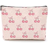 JFEHBFL Cute Makeup Bag for Women Pink Cherry Bow Make Up Bag for Purse with Zipper Durable Cosmetic Travel Toiletry Bag Ideal Christmas Birthday Gifts for Cherry Accessories Lover