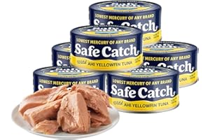 Safe Catch Wild Ahi Yellowfin Tuna Fish Canned, Wild Caught, Lowest Mercury, Lean Protein, Omega 3, Gluten-Free, Kosher, Pack of 6