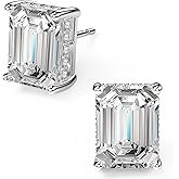 18K White Gold Plated Sterling Silver Emerald Cut Cubic Zirconia Stud Earrings Clear CZ Diamond Stud Earrings for Women Men Hypoallergenic