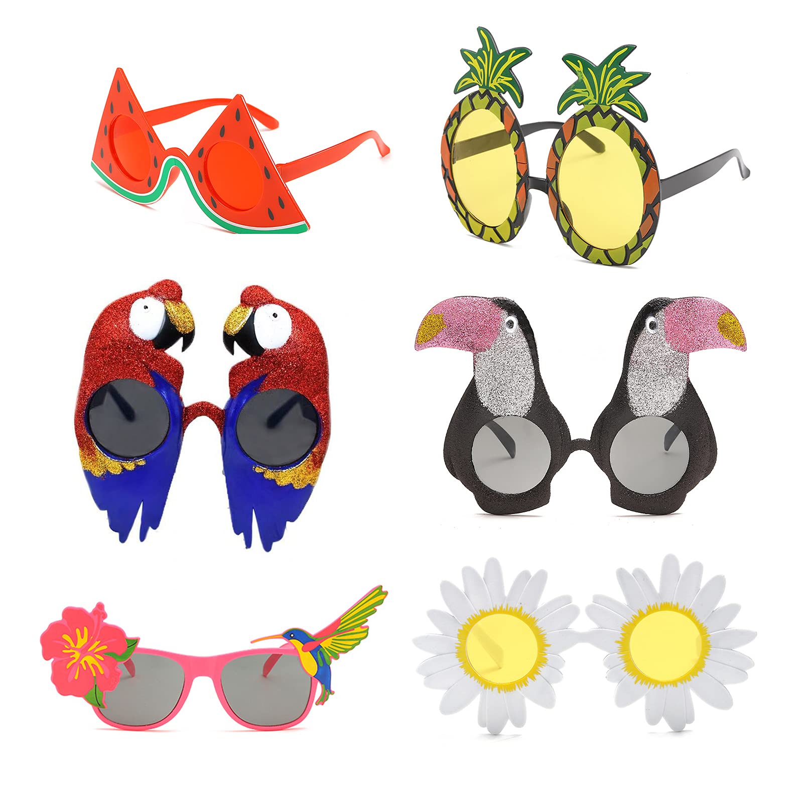 Gukasxi 6 Pairs Luau Party Sunglasses Novelty Funny Hawaiian Tropical Eye Glasses Eyewear Cocktail Party Supplies Eyeglasses