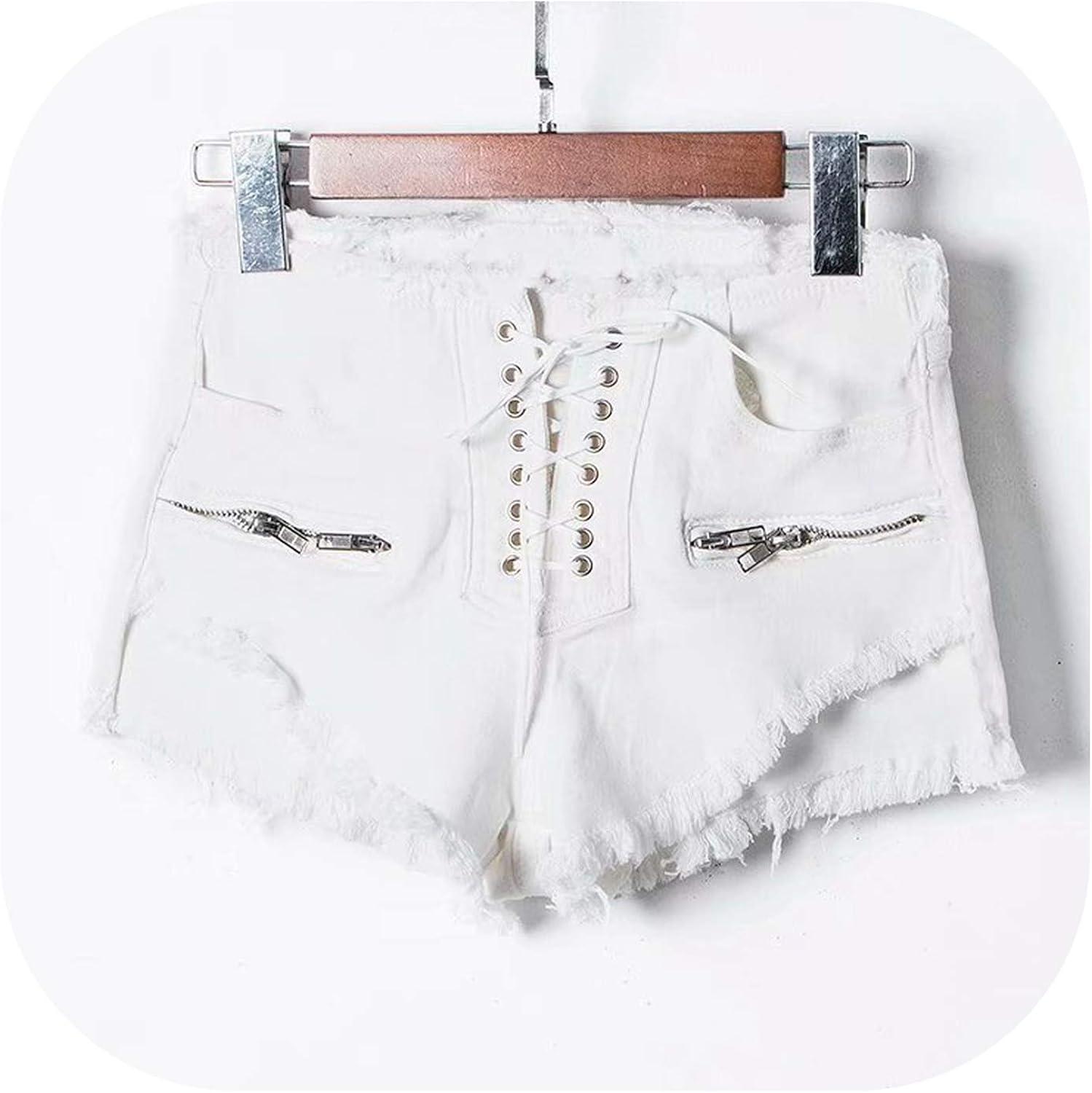 white lace up shorts