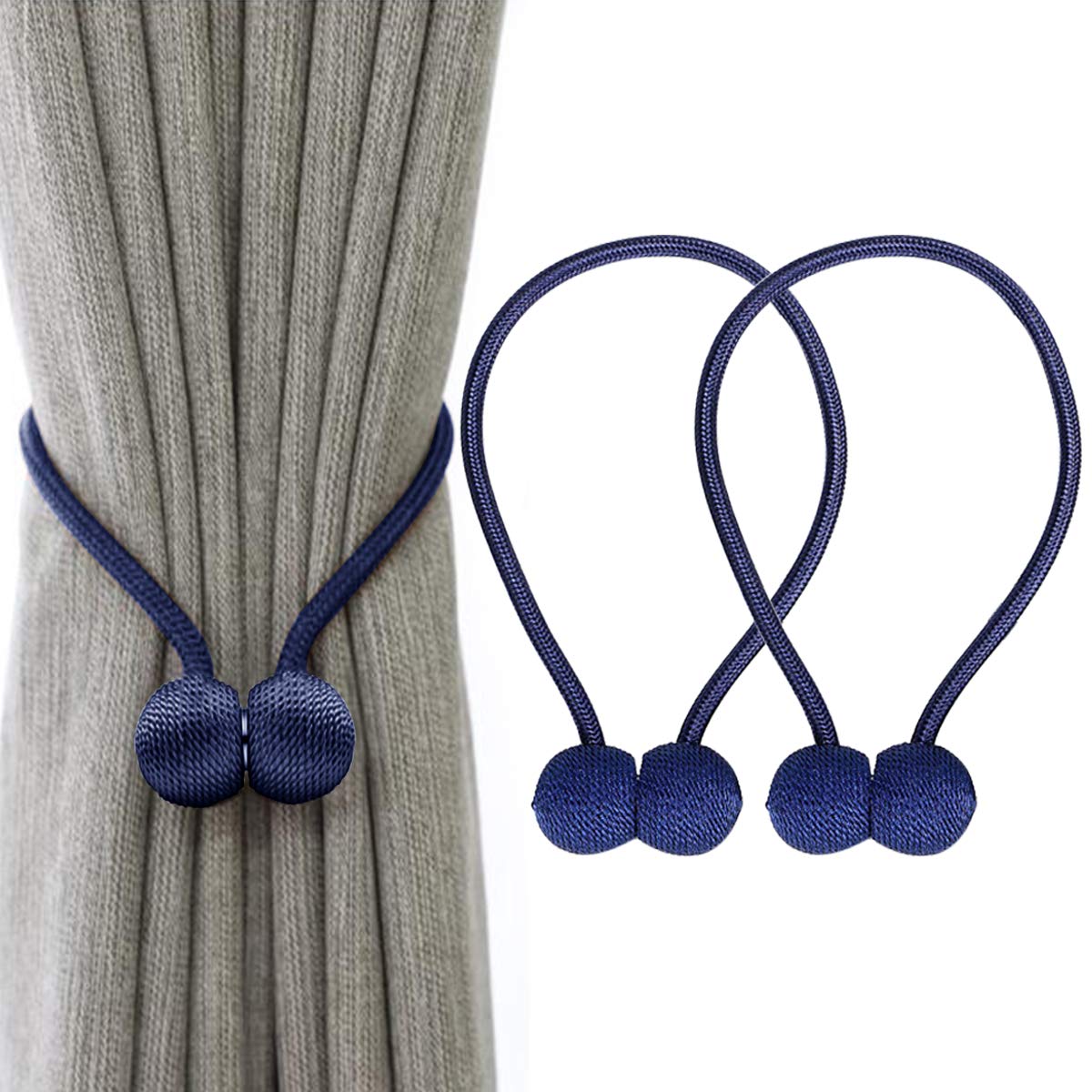 IHClink 2 Pieces Magnetic Curtain Tiebacks Curtain Clips Rope Holdbacks Curtain Weaving Holder Buckles For Home Office Decorative UK patent 6036254 (Blue)