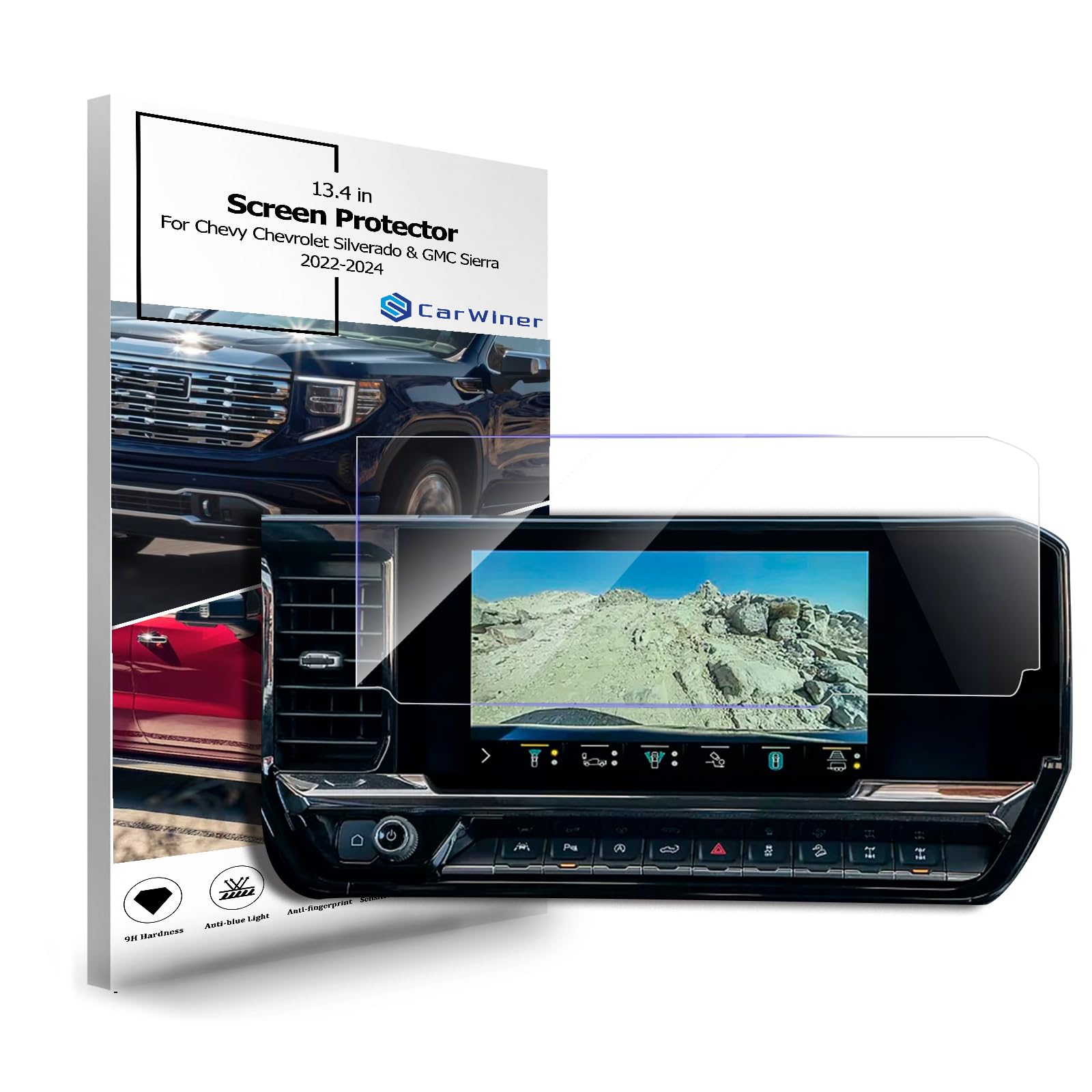 Photo 1 of Carwiner Screen Protector for Chevy Chevrolet Silverado & GMC Sierra 13.4” 2022-2026 1500 2500 3500 for Chevy Silverado Anti Glare Fingerprint Navigation Protection Tempered Glass Accessories