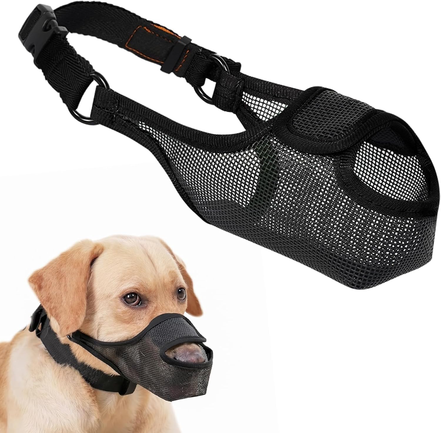 Photo 1 of LUCKYPAW Dog Muzzle, Mesh Muzzle for Large Medium Small Dogs Allows Full Pant Drinking Mouth Cover to Prevent Biting Chewing Scavenging Adjustable Breathable (XS, Black)