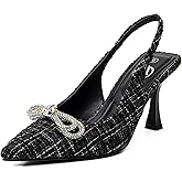 Trary Women's Kitten Low Heels Closed Pointed Toe Slingback Rhinstone Bow Knot Design Comfy Stiletto Heels for Women Elastic Straps Fashoin Causal Dressy Women's Pumps Shoes for Wedding Party Prom