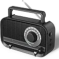 Audiocrazy AM FM Portable Radio Plug in Wall or Battery Operated Radio with Best Reception,Bluetooth,Headphone Jack,Large Dial Easy to Use for Seniors Elderly Black