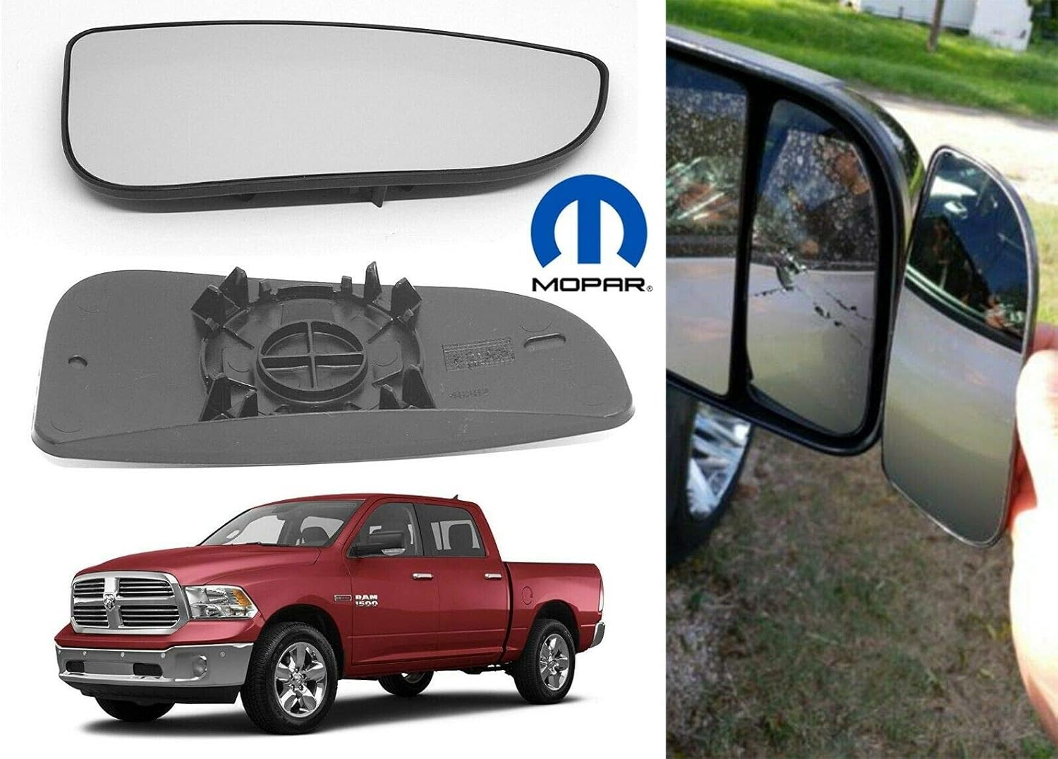 OEBrands Fits 09-18 Ram Pickup Right Pass Lower Flip Up Tow Mirror Glass w/Holder OE