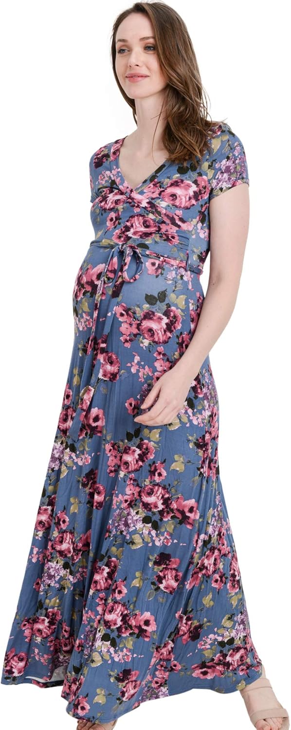 HELLO MIZ Women's Maternity Maxi Dress with Waist Belt at  Women’s Clothing store