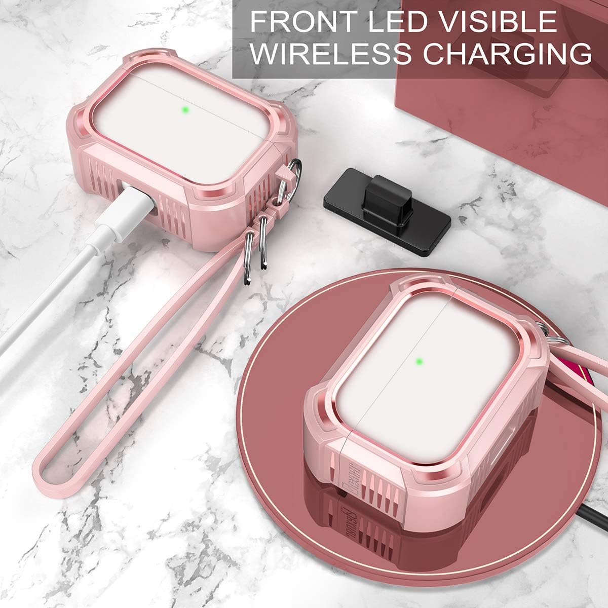 Dexnor Case for Airpods pro 360° Full-Body Rugged Clear Protective Non-slip Cover with Keychain Strap for Apple Airpod pro - Baby Pink - Image 3