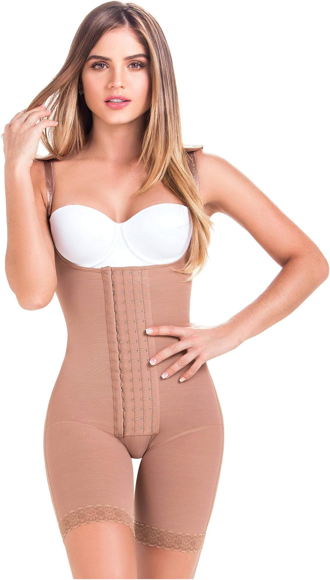 Colombian Compression belt Post Surgical post Partum mocha with hooks med-leg 9182