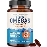 Omega 3 6 9 + Turmeric Curcumin Supplement | EPA & DHA Fish Oil + Turmeric Curcuma | Mobility, Cognitive & Heart Health Support | Triple Omega with Curcumin Supplements | Non-GMO | 60 Softgels