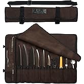 Asaya Canvas Chef Knife Roll Bag - 10 Knife Slots and a Large Zipper Pocket - Durable 10oz Canvas Knife Case with an Adjustab