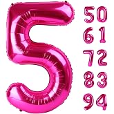 Hot Pink 5 Balloon - Number Balloon 40 Inch, 5th Hot Pink Decorations | Large foil number balloons for 5th birthday party, Hot Pink blow up birthday balloon numbers for women and men