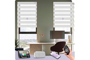 Graywind Motorized Zebra Blinds for Windows, 80% Blackout Hardwired Smart Blinds with Remote Control, Dual Layer Custom Zebra