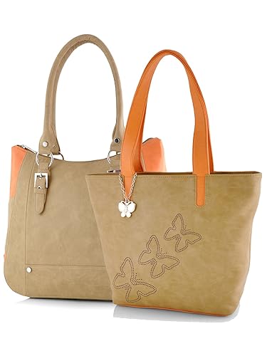 Butterflies Womens Handbag (Orange and Beige) (BNS CB045)
