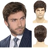 BCHR Mens Brown Wig, Short Brown Men Wig Layered Natural Hair Full Synthetic Wigs for Halloween Male Guy