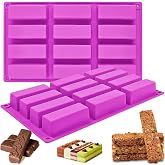 YJWYDM Silicone Granola Bar Molds, Rectangle, for Energy Bars, Cereal, Protein, Brownie, Cheesecake &amp; More - Chocolate &amp; Candy Molds, 12 Cavity Pack