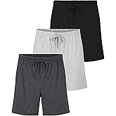 Real Essentials 3 Pack:Mens Cotton Ultra-Soft Knit Sleep Pajama Shorts & Lounge Wear (Available In Big & Tall)