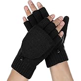Achiou Convertible Mittens Fingerless Gloves for Men and Women, Thermal Knit Touchscreen Gloves with Flip Cover
