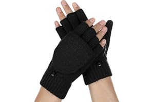 Achiou Convertible Mittens Fingerless Gloves for Men and Women, Thermal Knit Touchscreen Gloves with Flip Cover