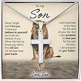 GLAVICY To My Son Cross Necklace from Dad with Inspirational Message Card, Stainless Steel Pendant, Meaningful Birthday Christmas Gift for Son, Jewelry Necklace For Him