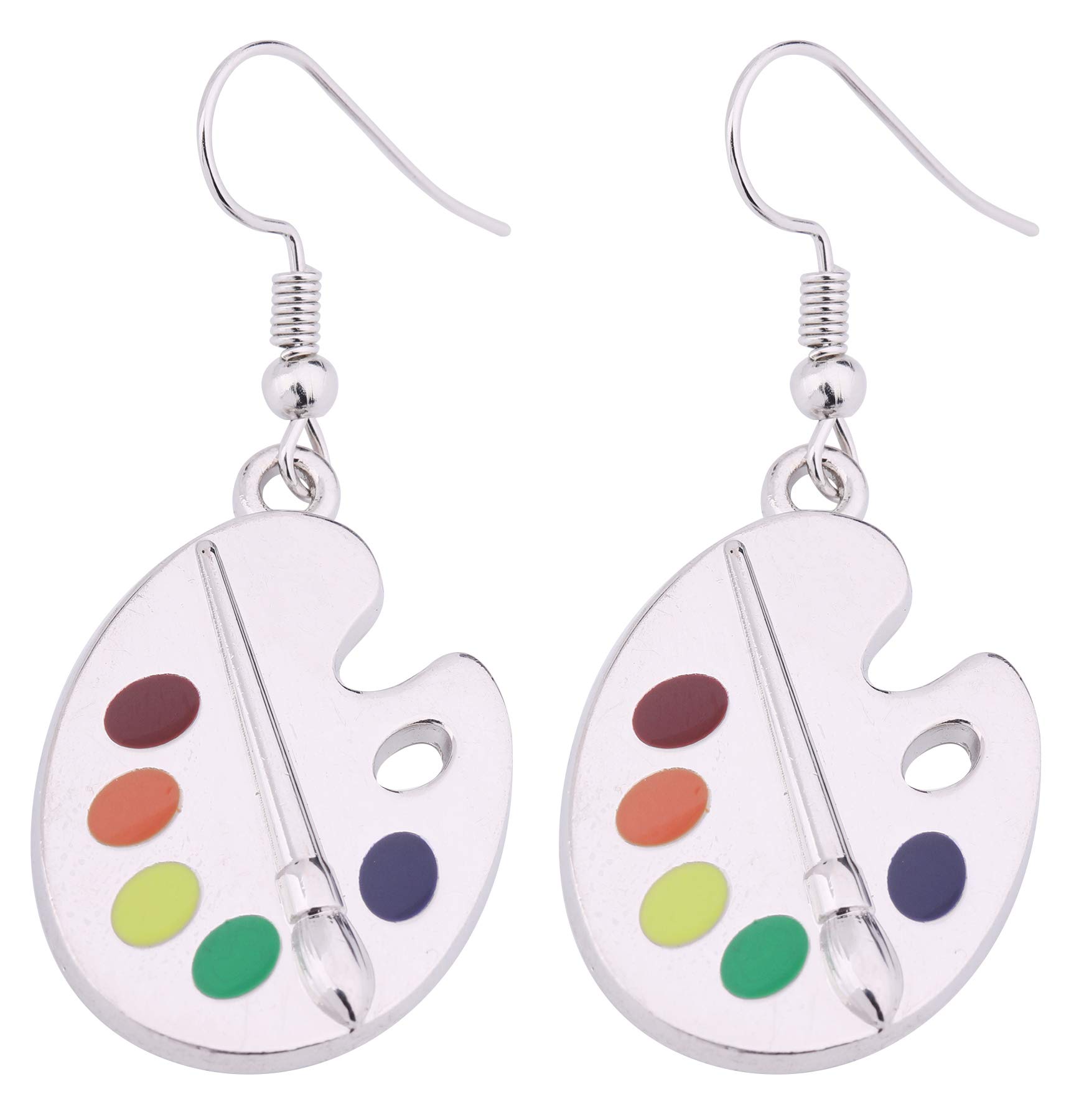 Trendy Enamel Artist Paint Palette and Brush Drop Earrings Jewelry for Women