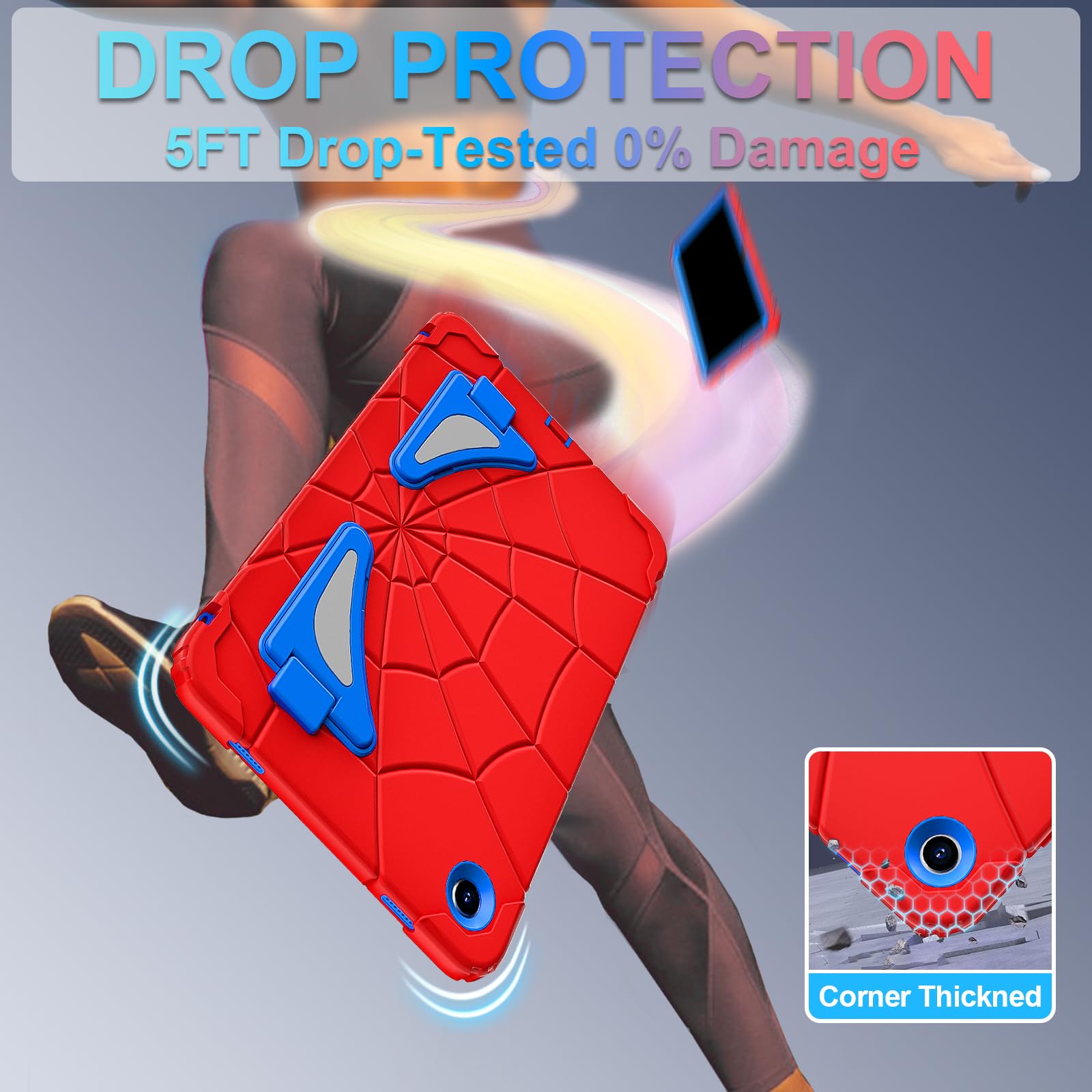 Case for Galaxy Tab A9 Plus Case Samsung Galaxy Tab A9 Plus 11 Kids Samsung Tablet with Screen Protector Stand Thickned Cornor Impact Protection Tab A9+ 11 Inch Cover, Red Blue