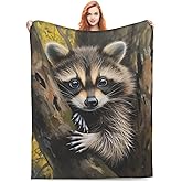 Turamurra Cute Raccoon Blanket Gifts for Kids Women Men Soft Warm Lightweight Cozy Animal Raccoon Theme Throw Blankets for Bed Sofa Living Room Couch Home Decor 50"x60"