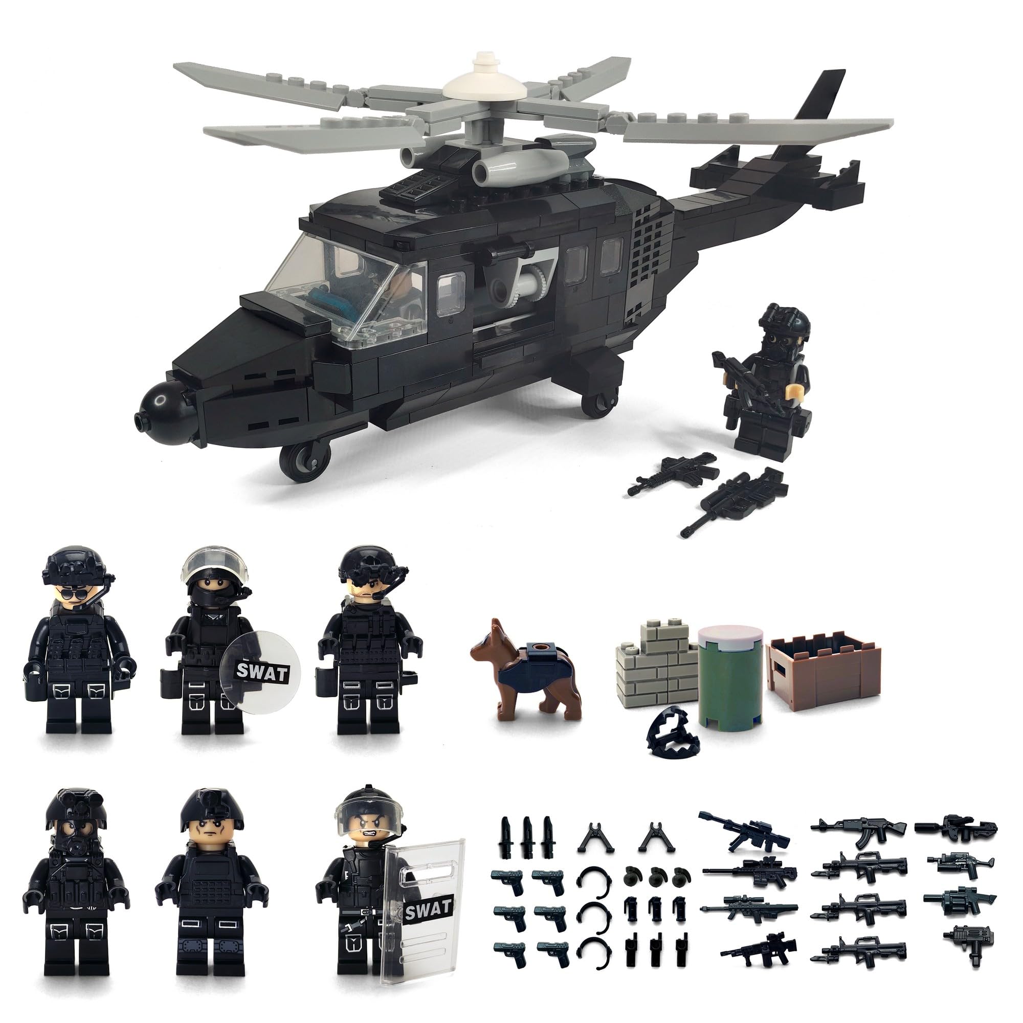 Photo 1 of Toysvill SWAT Police Military Building Block Set| Soldiers Minifigures (8 PCS) + Police Helicopter and Accessories Gift for Kids