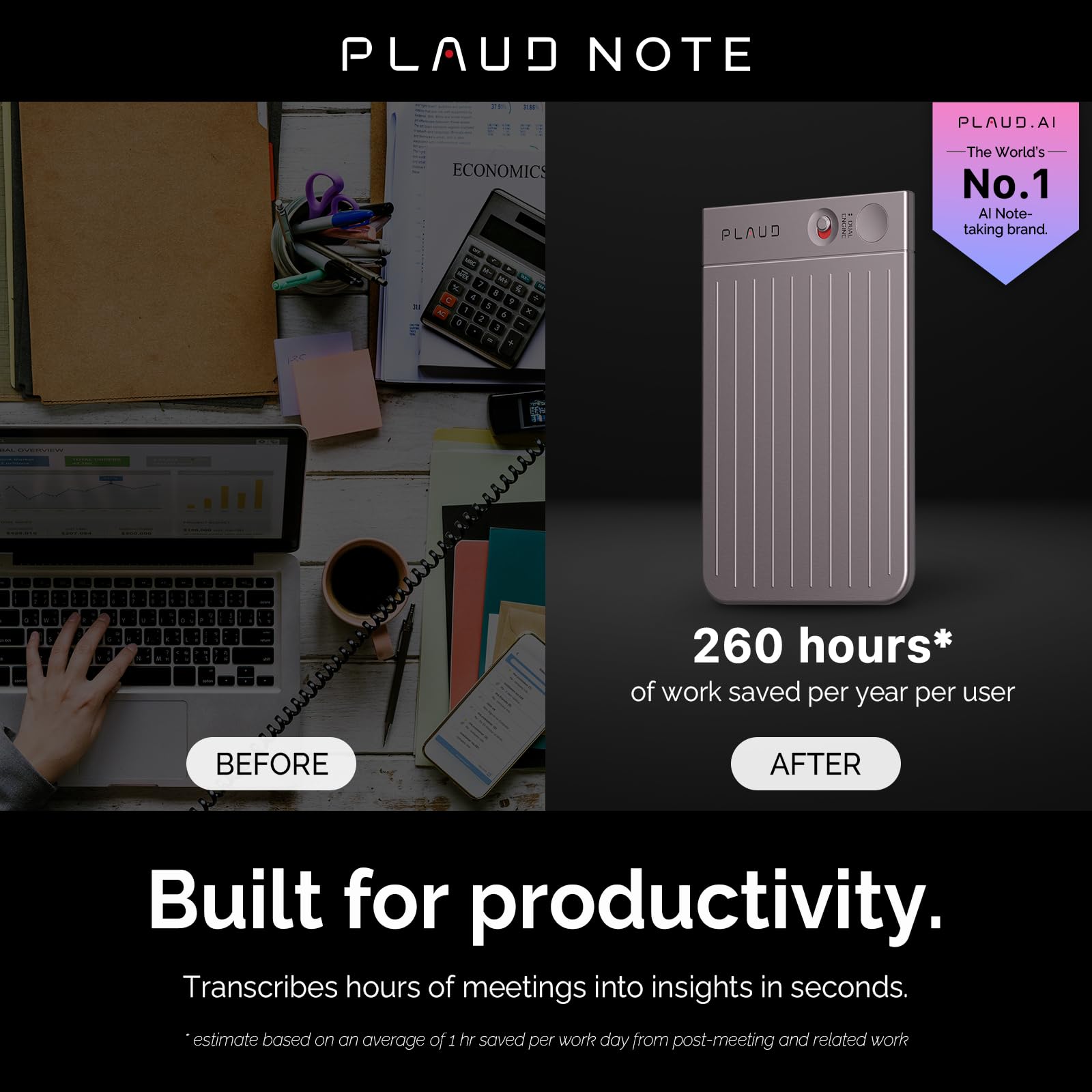 Plaud AI Voice Recorder, Note Voice Recorder w/Case, App Control, Transcribe & Summarize with AI Technology, Support 112 Languages, 64GB Memory, Audio Recorder for Lecture, Meeting, Call, Interview