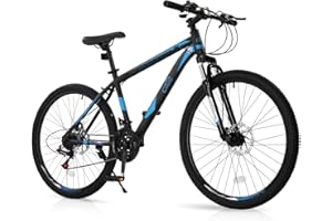 CamPingSurvivals 26/27.5" Mountain Bike 21 Speed Bikes for Adults, Men & Women Mountain Bike with High Carbon Steel Frame, All-Terrain Tires, Double Disc Brake and Suspension Fork