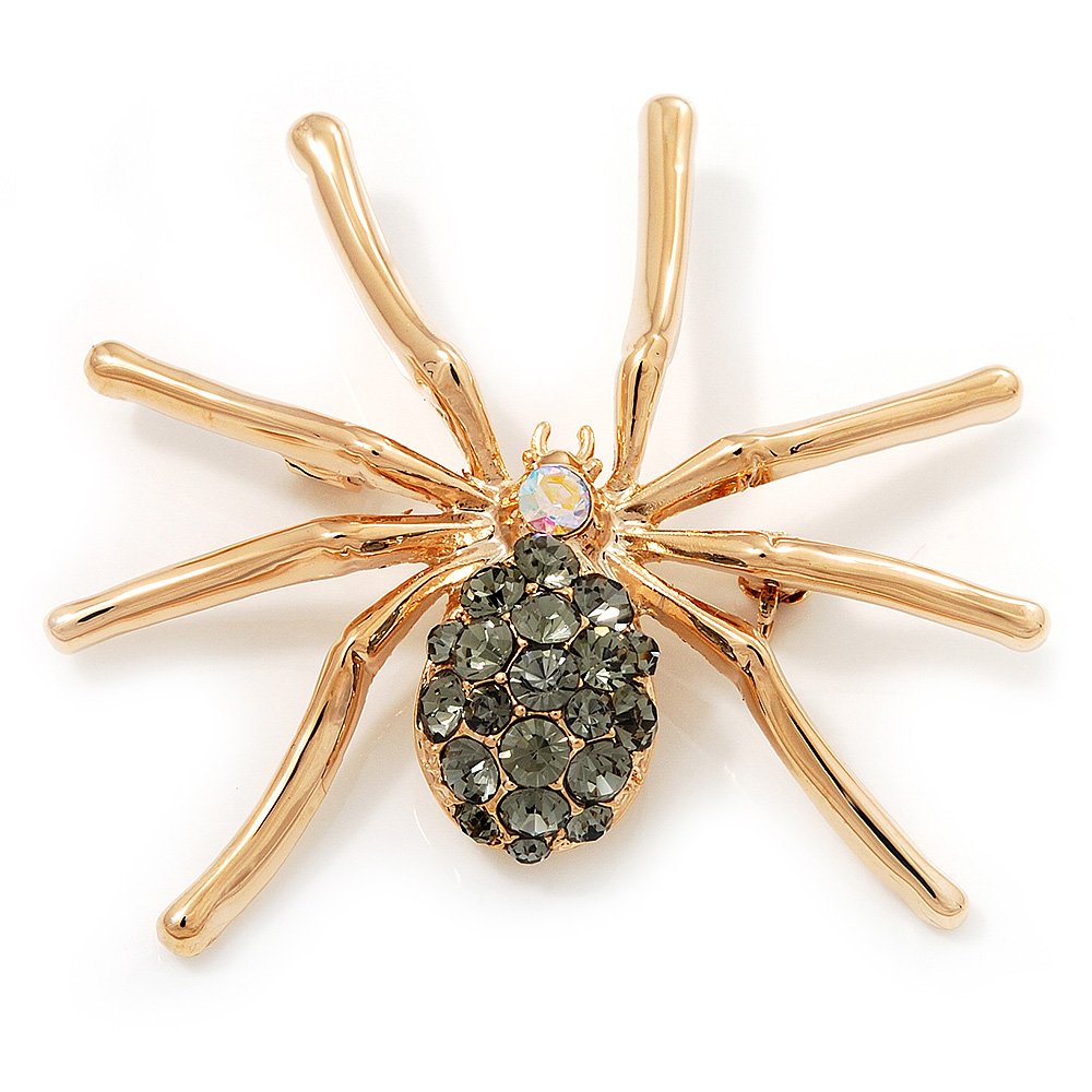 Gold Plated Diamante Spider Brooch