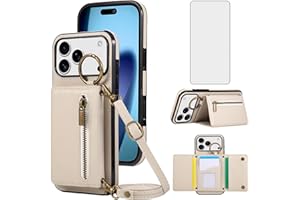 Phone Case Compatible with iPhone 17 Pro 6.3 inch 2025 Wallet Case and Screen Protector Crossbody Shoulder Strap Ring Buckle 