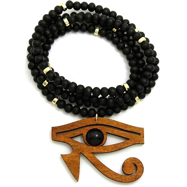 Egyptian Anubis Head Pendant Necklace With 30 Wood Beads - Hip Hop Style Chain, RC2391