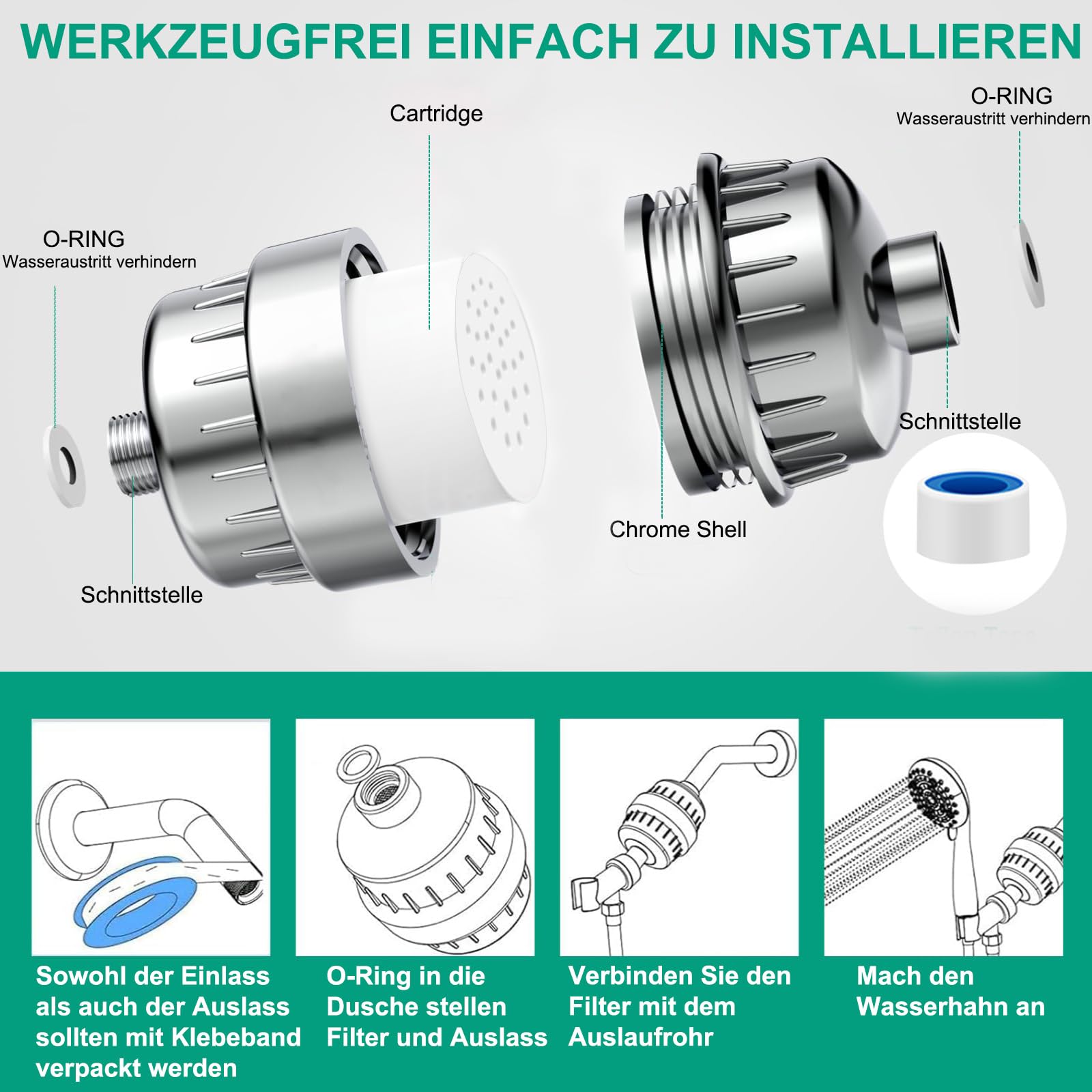 Buenotec 36 Stufen Duschfilter mit Vitamin C E für Hartes Wasser, Duschkopffilter Kalkfilter Dusche mit 2 Filterpatrone zur Entfernung von Chlor und Schwermetallen, verbessert Haut- & Haargesundheit 7