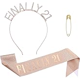 LXUEJIE Finally 21 Birthday Sash and Rhinestone Crown, 21st Birthday Headband Kit Birthday Party Decoration