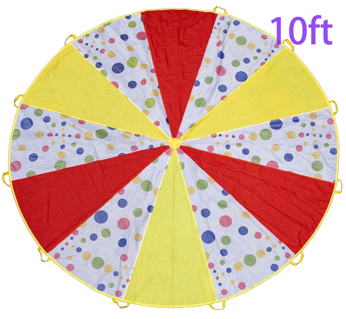 Kids Parachute Game, HUICHUNAG Sports Parachute Indoor&Outdoor 10\' Feet Polka Dot Parachute with 12 Handles(10 feet, Polka Dot)