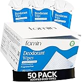 FOMIN Acidified Travel Deodorant Wipes For Women & Men - 50 Count - Fragrance Free - pH Balanced, Mini Deodorant Travel Size Wipe - Plastic-Free, Individually Wrapped Underarm Body Wipes
