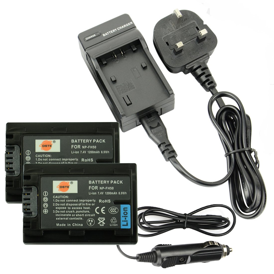 DSTE 2x NP-FH50 Li-ion Battery + DC04U Travel and Car Charger Compatible with Sony DSLR-A330 DSLR-A380 DSLR-A390 DSC-HX1 DSC-HX100V DSC-HX200V HDR-TG5V HDR-TG1E HDR-TG3 HDR-TG5 HDR-TG7 Digital Camera