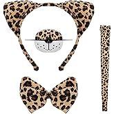 Mototo 4 PCS Leopard Costume Accessories Set, Leopard Cheetah Ears Headband Cheetah Costume for Adult with Tail Bow Tie Animal Ears Headband for Adults Halloween Cosplay Dress Up Party