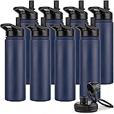 DOMICARE Insulated Water Bottle, 22 oz Vacuum Insulated Stainless Steel Reusable Sports Bottle with Straw Lid & Spout Lid for Travel, Camping, Bike, Leakproof, Navy Blue, 8 Pack