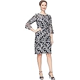 Alex Evenings Womens Short Shift Cocktail Gown with Bell Sleeves, Formal Events, Wedding Guest Dress