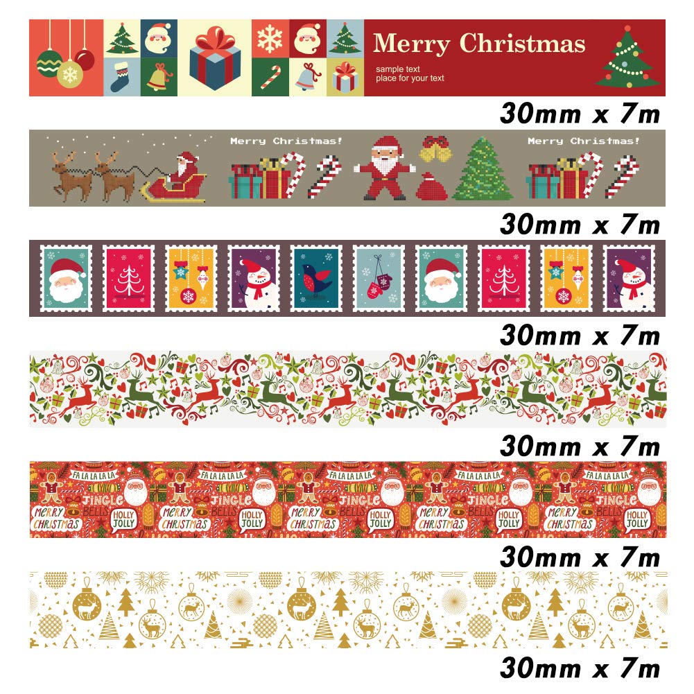 Christmas Tape 12 Rolls DIY Sticker Decorative Masking Tape Easy Tear Packaging Tape