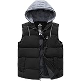 wantdo Men's Winter Vest Thick Padded Sleeveless Jacket Quilted Puffer Vest with Detachable Hood