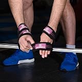 AQF Figure 8 Weight Lifting Straps with Padded Cuff Black Pink view 6