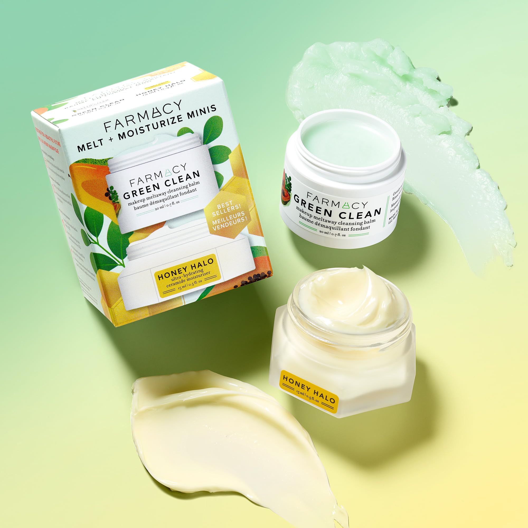 Farmacy Ceramide Face Moisturizer + Cleansing Balm Duo - Travel Size Skin Care Set with Green Clean Makeup Remover Balm + Honey Halo Moisturizer Face Cream (2 Count)