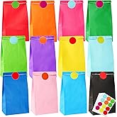 Jucoan 120 Pack Solid Color Paper Bags, 9 x 5 x 3 Inch Small Party Favor Treat Bags Goodies Bag for Kids Birthday, Baby Shower, Christmas New Year, Easter, 12 Colors,120 Stickers