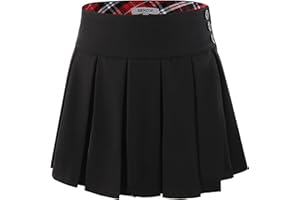 Bienzoe Girls School Uniform Skirt: Kids Adjustable Waist Stretchy Pleated Skort