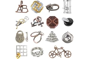 RoseFlower 15 pcs IQ Test Puzzle Metal Wire Puzzles Mind Game Educational Toys High Difficulty Brain Teaser Puzzle Toy for Ki