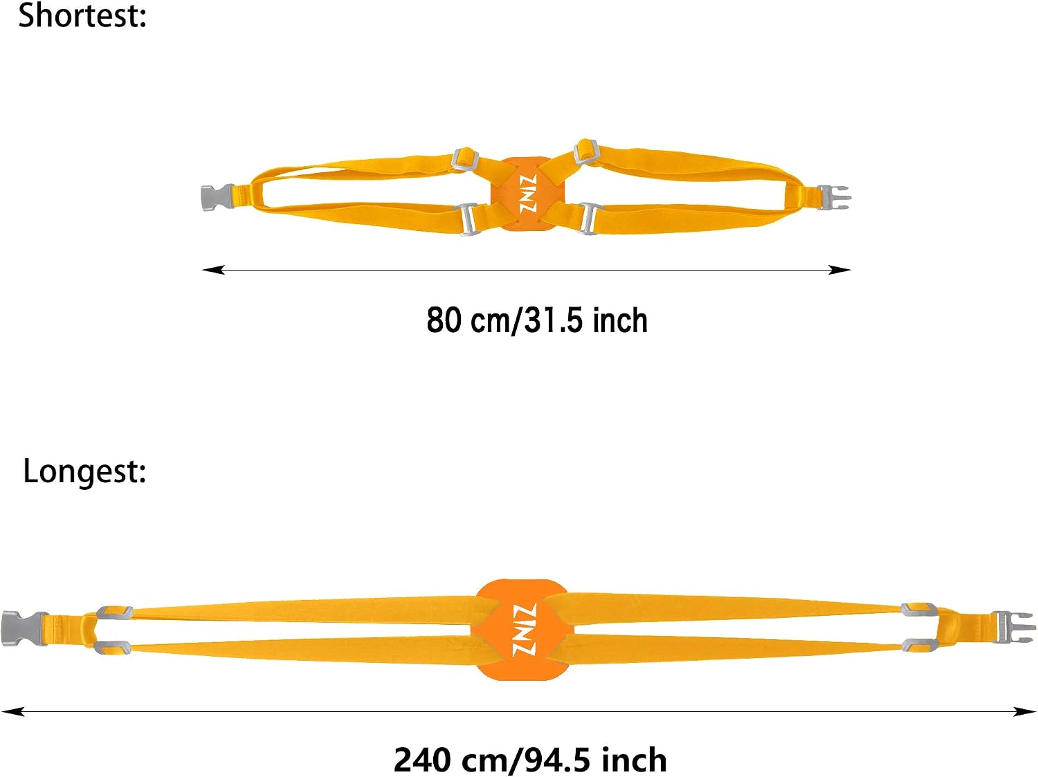ZINZ Luggage Strap, High Elastic Suitcase Belt Adjustable Bag Bungees for Easier Travel,Orange, 94.5 inch - Image 3